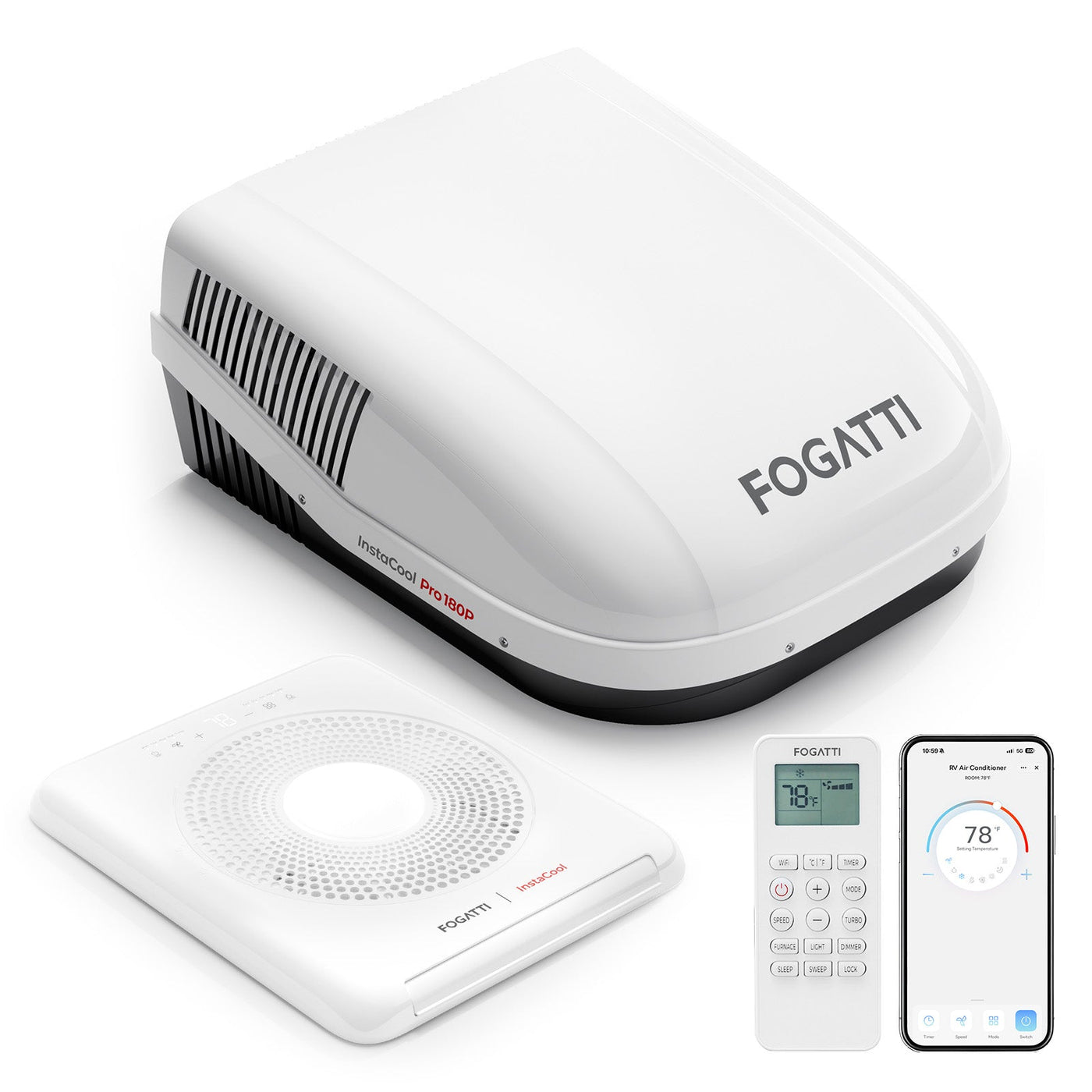 Fogatti InstaCool Pro 18,000 BTU RV Rooftop Air Conditioner with PTC Heating | Heat & Cool