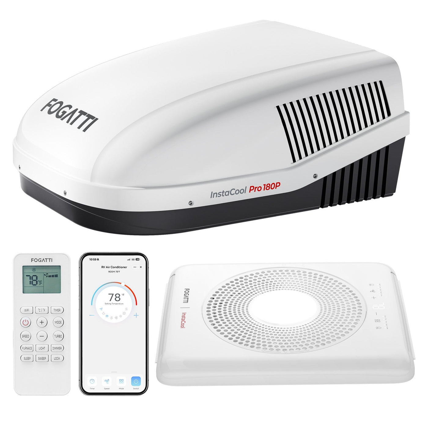 Fogatti InstaCool Pro 18,000 BTU RV Rooftop Air Conditioner with PTC Heating | Heat & Cool