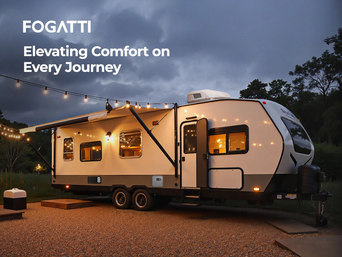 Quiet and efficient Fogatti 35,000 BTU LP gas furnace for RV heating comfort.