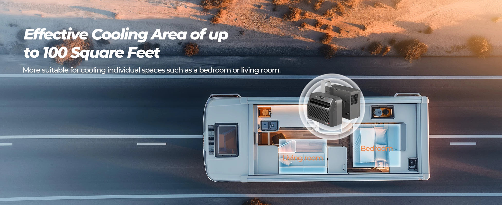 Fogatti InstaCool Go portable AC cools spaces up to 100 sq ft, perfect for RV bedrooms.