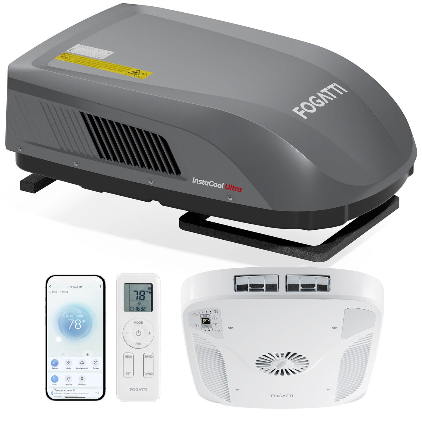 Fogatti InstaCool Ultra Rooftop RV Air Conditioner with Heat Pump | 16,000 BTU Cooling with 12,500 Heating | Non-Ducted