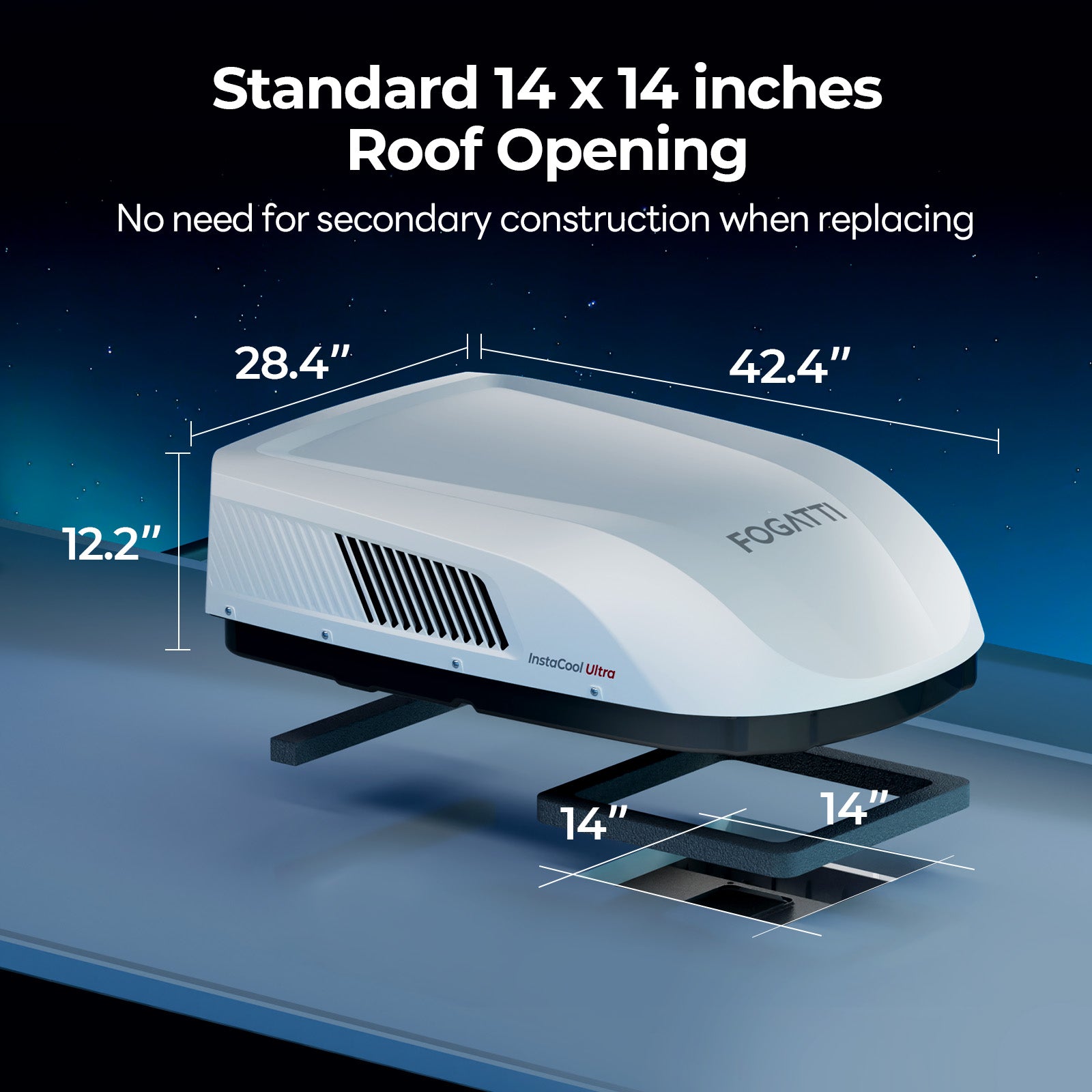 Fogatti InstaCool Ultra Air Conditioner | 16,000 BTU Cooling | 12,500 BTU Heating | Replaceable Non-Ducted RV AC | 115V(AC)