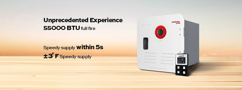 Fogatti InstaShower 8 Plus RV Tankless Water Heater with Door, 55,000 BTU, heats water within 5 seconds, ±3°F temperature precision