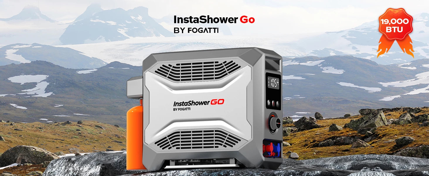 Fogatti Outdoor Portable Camp Water Heater with 19,000 BTU output for reliable outdoor use.