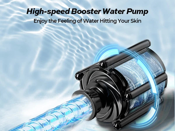 Fogatti portable water heater features a powerful booster pump for an invigorating shower experience.