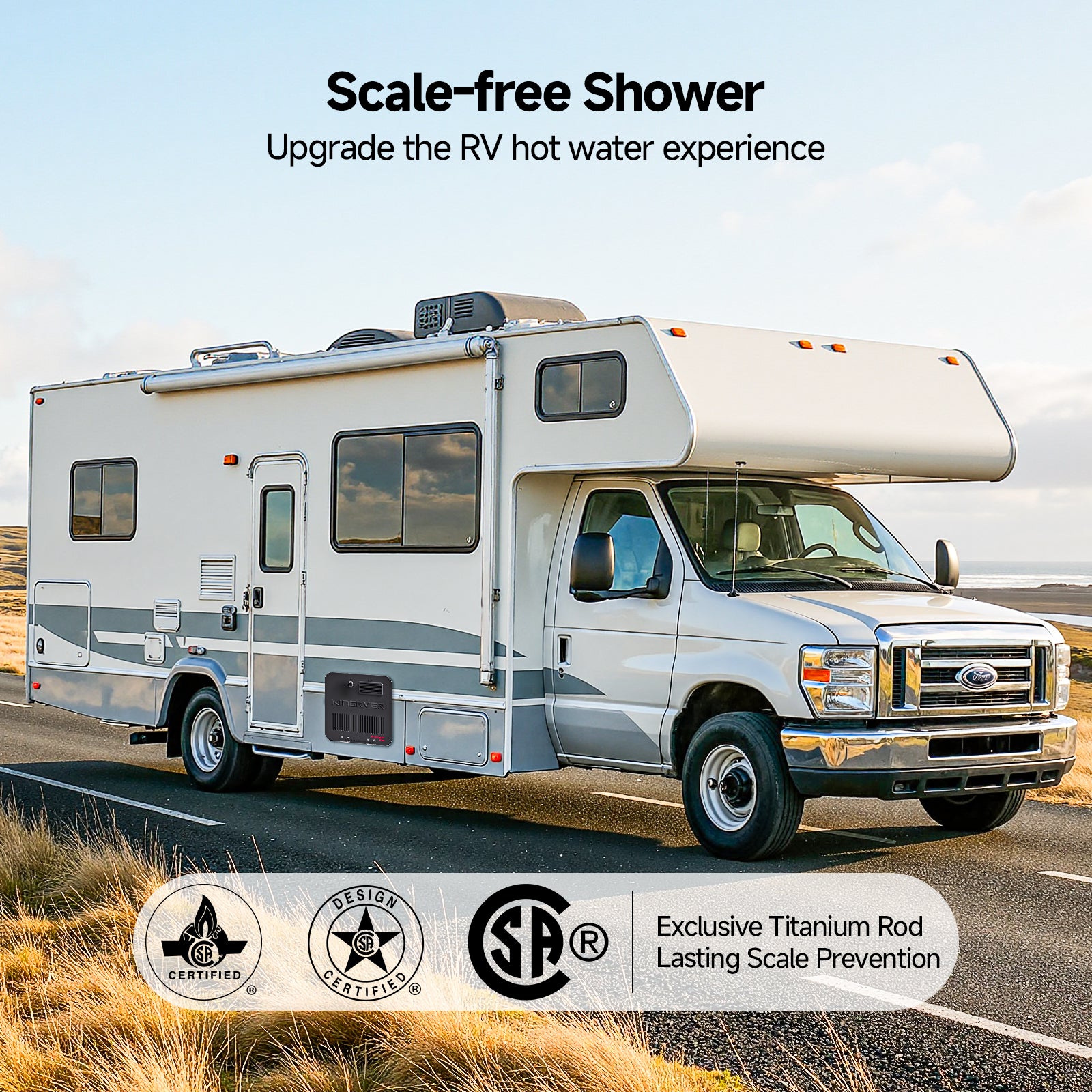 6 Gallon RV Hot Water Heater, Propane/Electric Heating, Bulit-in Lifetime Anode Rod-HybridShower 6 Pro