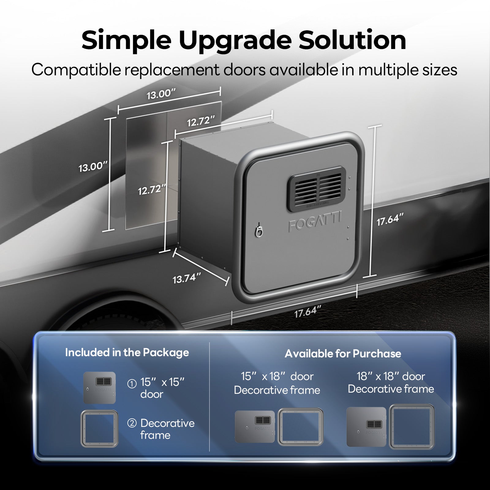 Fogatti InstaShower Ultra, 66,000 BTU, 0.5-3.6 GPM RV Tankless Water Heater with Gray Door & Mixing Tank（Supreme Series）