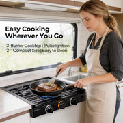 FOGATTI 21-Inch RV Gas Cooktop with 3 Burners,21,000 BTU for RV Cooking