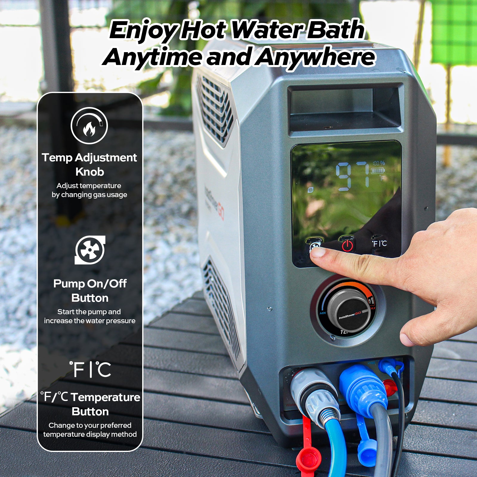 Fogatti InstaShower GO Outdoor Portable water heater,19000BTU