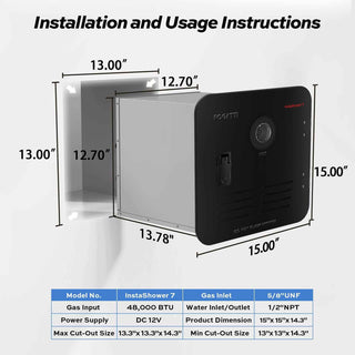 Fogatti InstaShower 7, 48,000 BTU RV Tankless Water Heater with Door