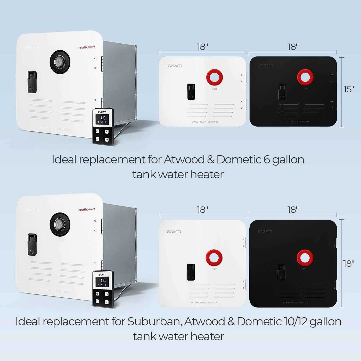 Fogatti InstaShower 7, 48,000 BTU RV Tankless Water Heater with Door