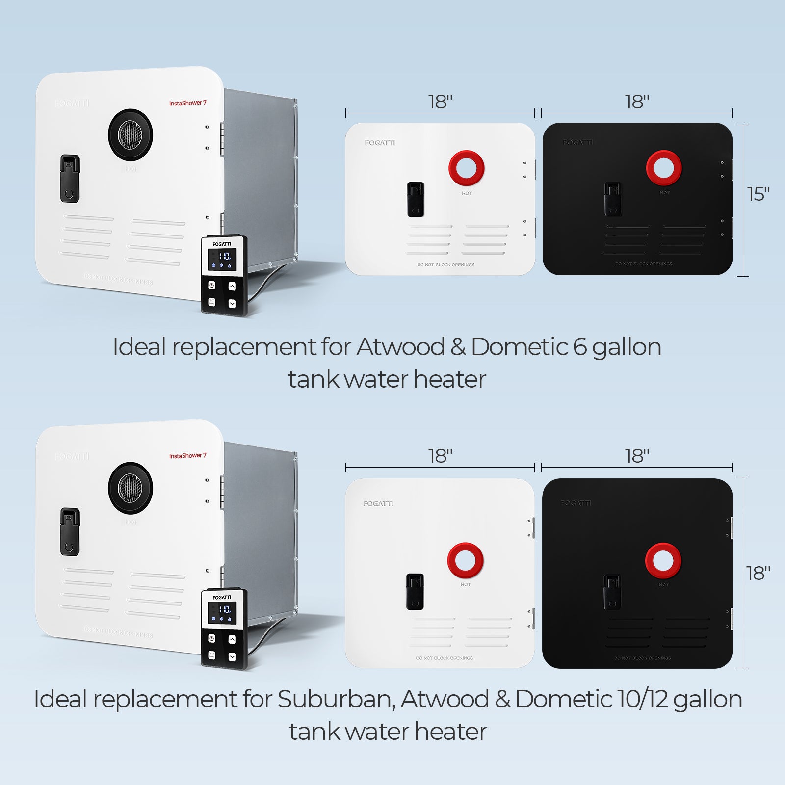 Fogatti InstaShower 7, 48,000 BTU RV Tankless Water Heater with Door