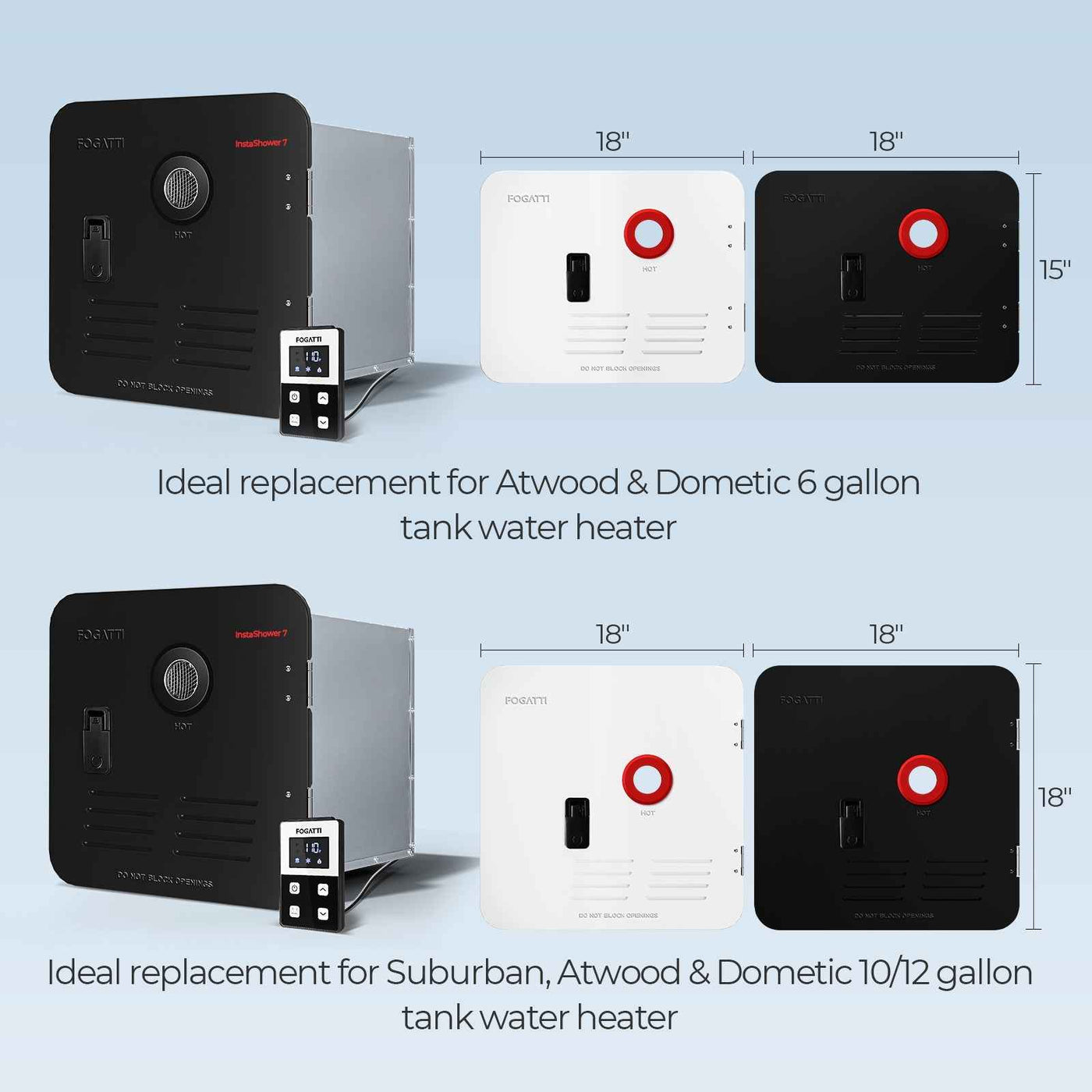 Fogatti InstaShower 7, 48,000 BTU RV Tankless Water Heater with Door