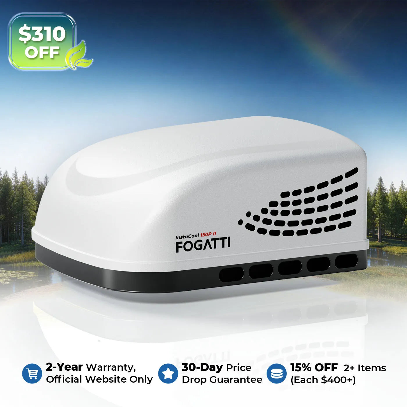 Fogatti InstaCool 15,000 BTU RV Rooftop Air Conditioner | Heat & Cool | Replaceable Non-Ducted/Ducted RV AC | 115V(AC)
