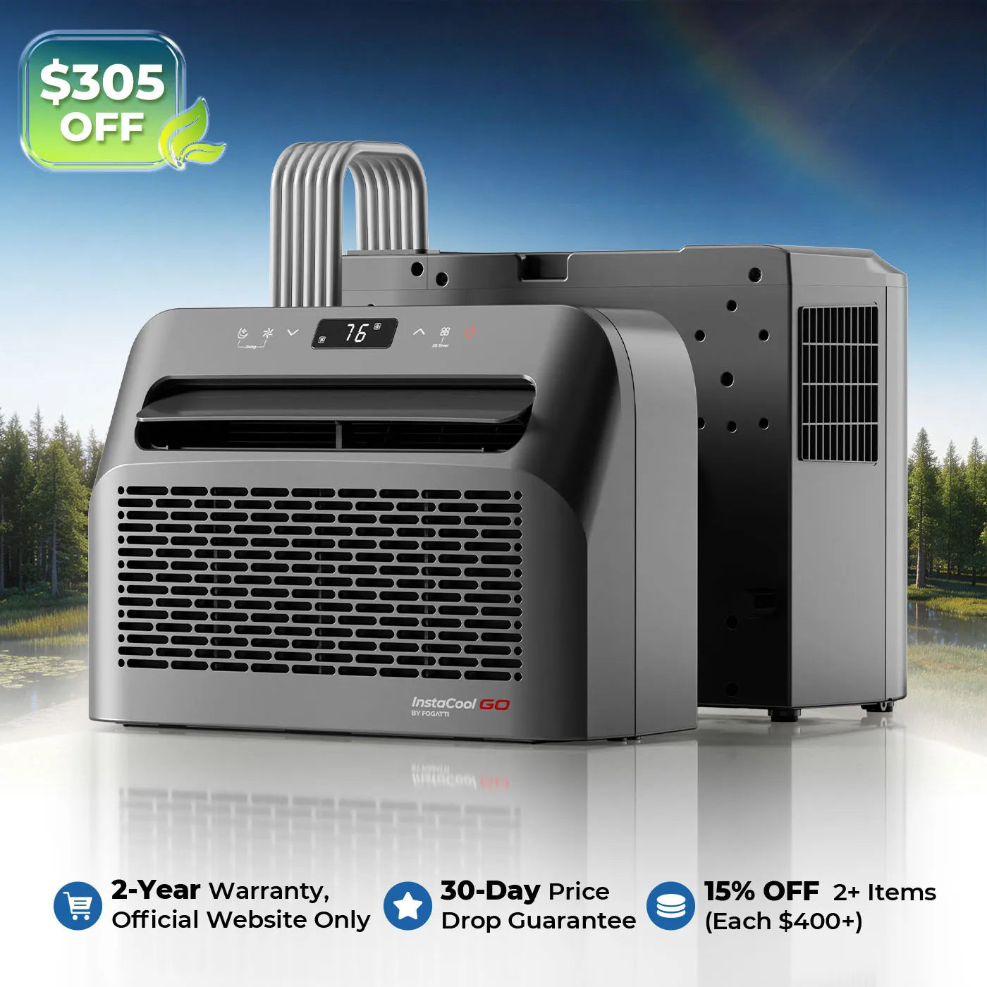 Fogatti InstaCool Go Portable Window Air Conditioner, 6500 BTU Mini Split, U Shaped