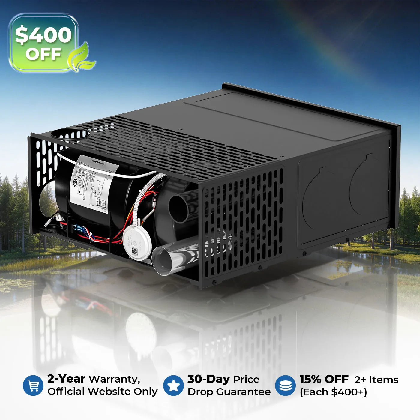 Fogatti InstaHeat 25K BTU RV Propane Furnace, LP Gas Smart Triple Explosion-Proof, Easy Installation