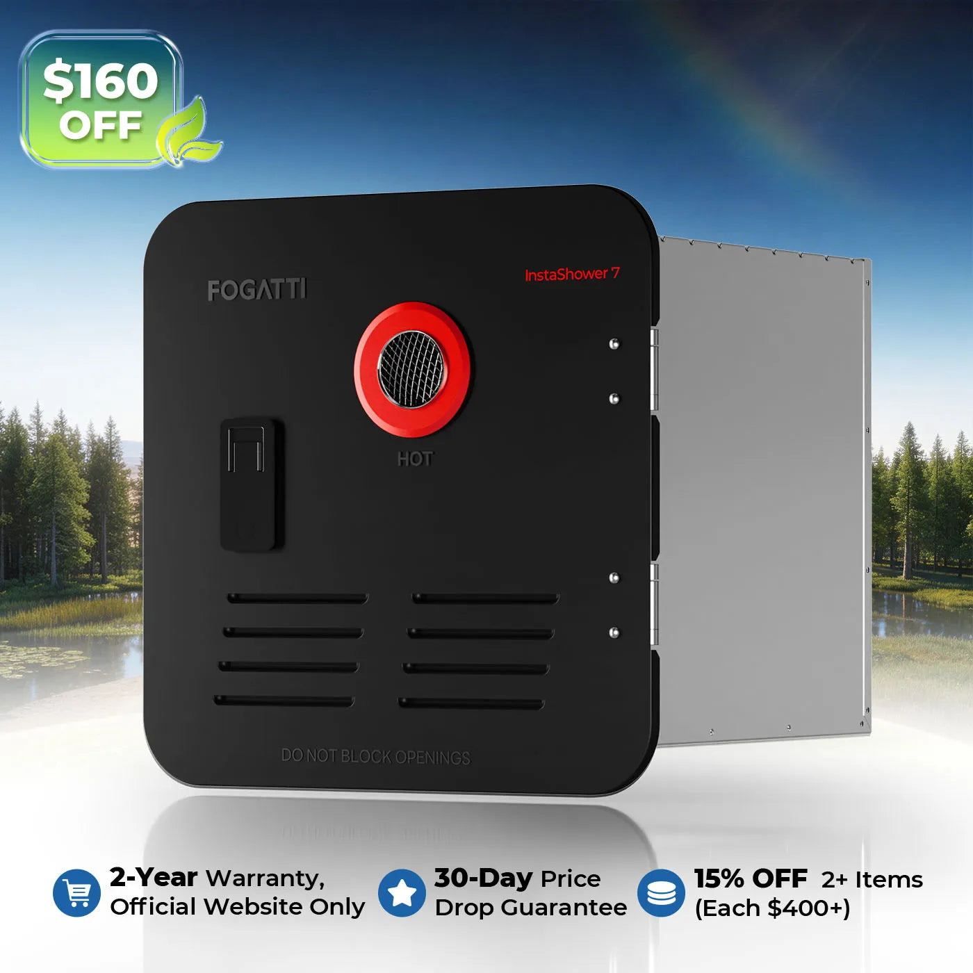 Fogatti InstaShower 7, 48,000 BTU RV Tankless Water Heater with Door