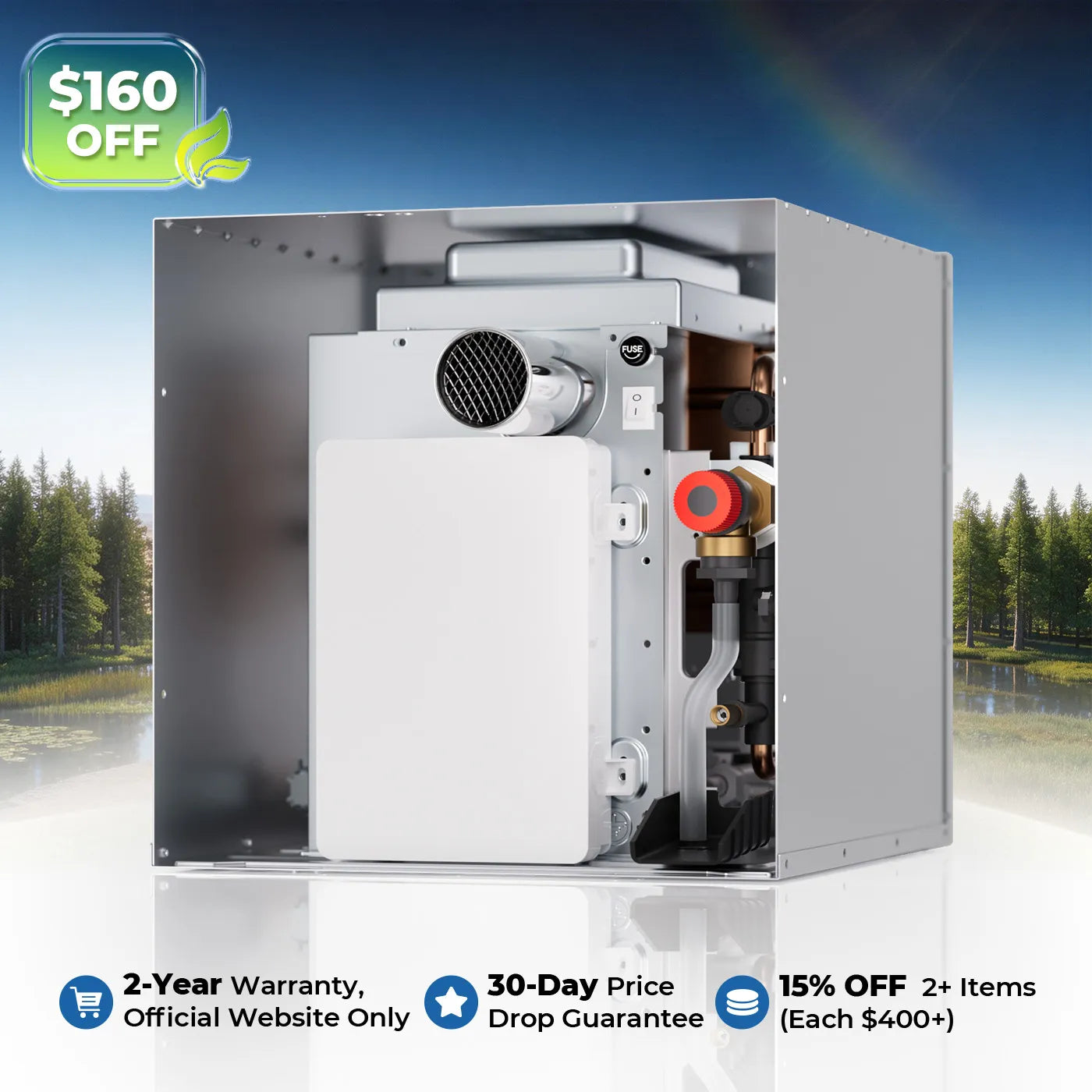 Fogatti RV Tankless Water Heater InstaShower 7 (Without Door), 48,000 BTU Heating, Energy Saving Model