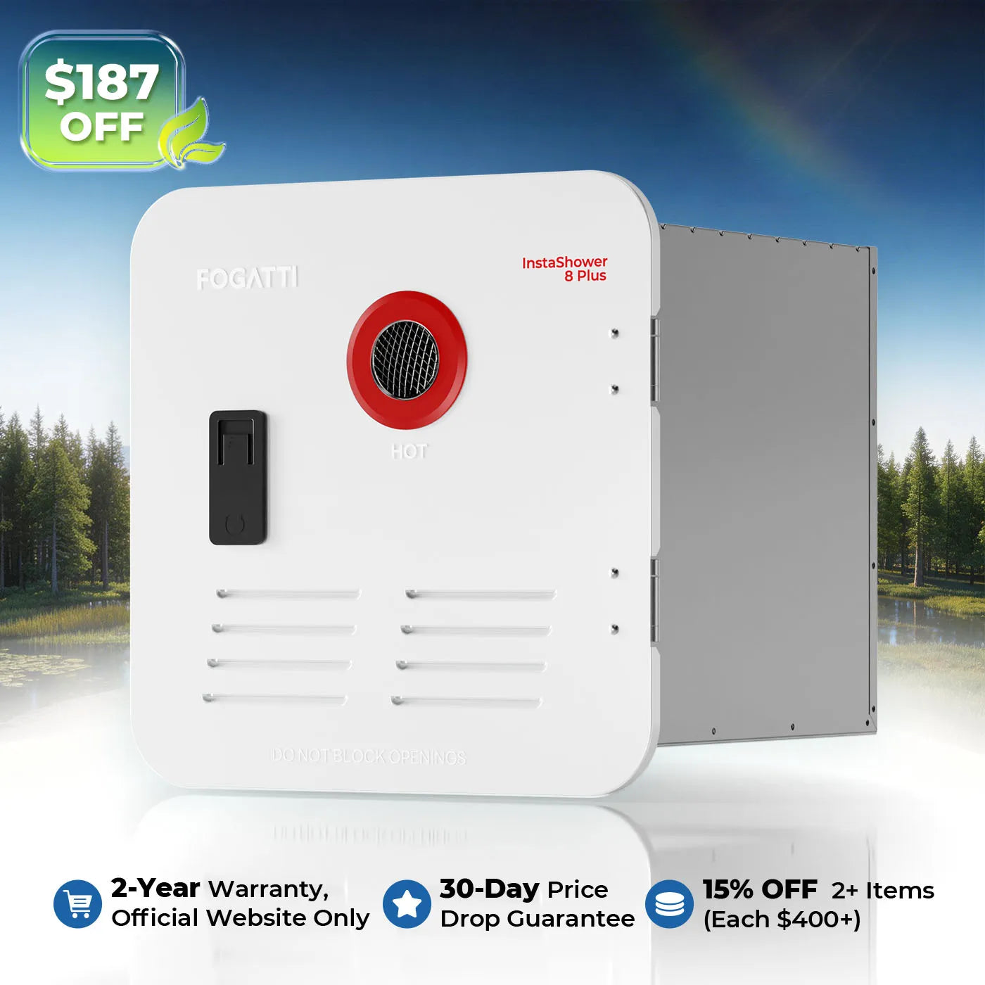 Fogatti InstaShower 8 Plus, 55,000 BTU RV Tankless Water Heater with Door