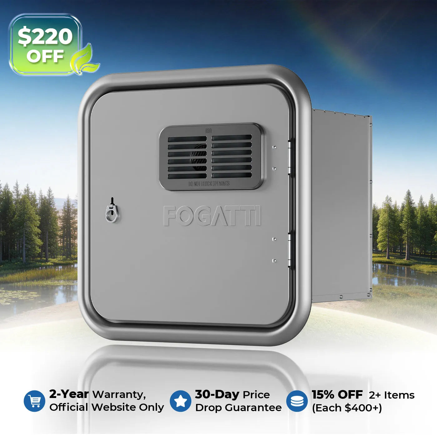 Fogatti InstaShower Ultra, 66,000 BTU, 0.5-3.9 GPM Propane RV Tankless Water Heater with Gray Door & Mixing Tank (Supreme Series)