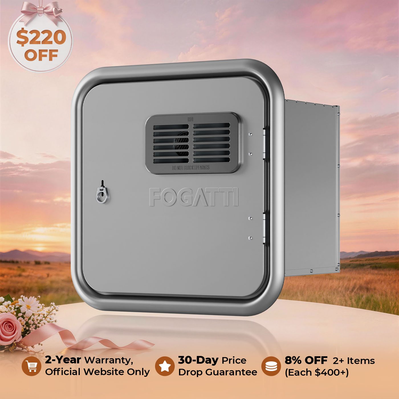 Fogatti InstaShower Ultra, 66,000 BTU, 0.5-3.9 GPM Propane RV Tankless Water Heater with Gray Door & Mixing Tank (Supreme Series)