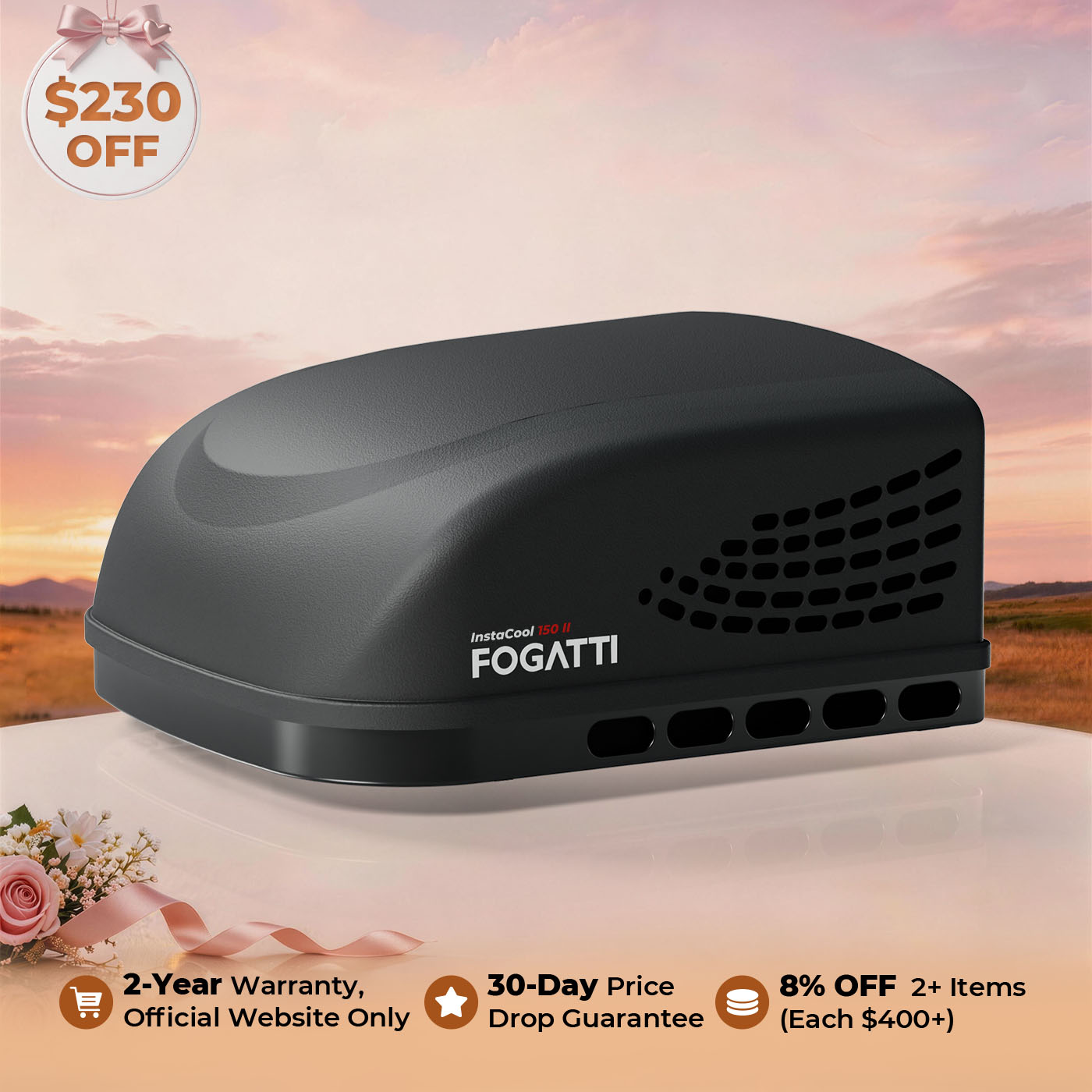 Fogatti InstaCool 15,000 BTU RV Rooftop Air Conditioner | Fast Cool | Replaceable Ducted/Non-Ducted RV AC | 115V(AC)