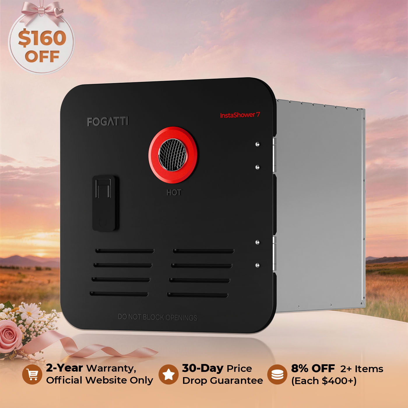 Fogatti InstaShower 7, 48,000 BTU RV Tankless Water Heater with Door