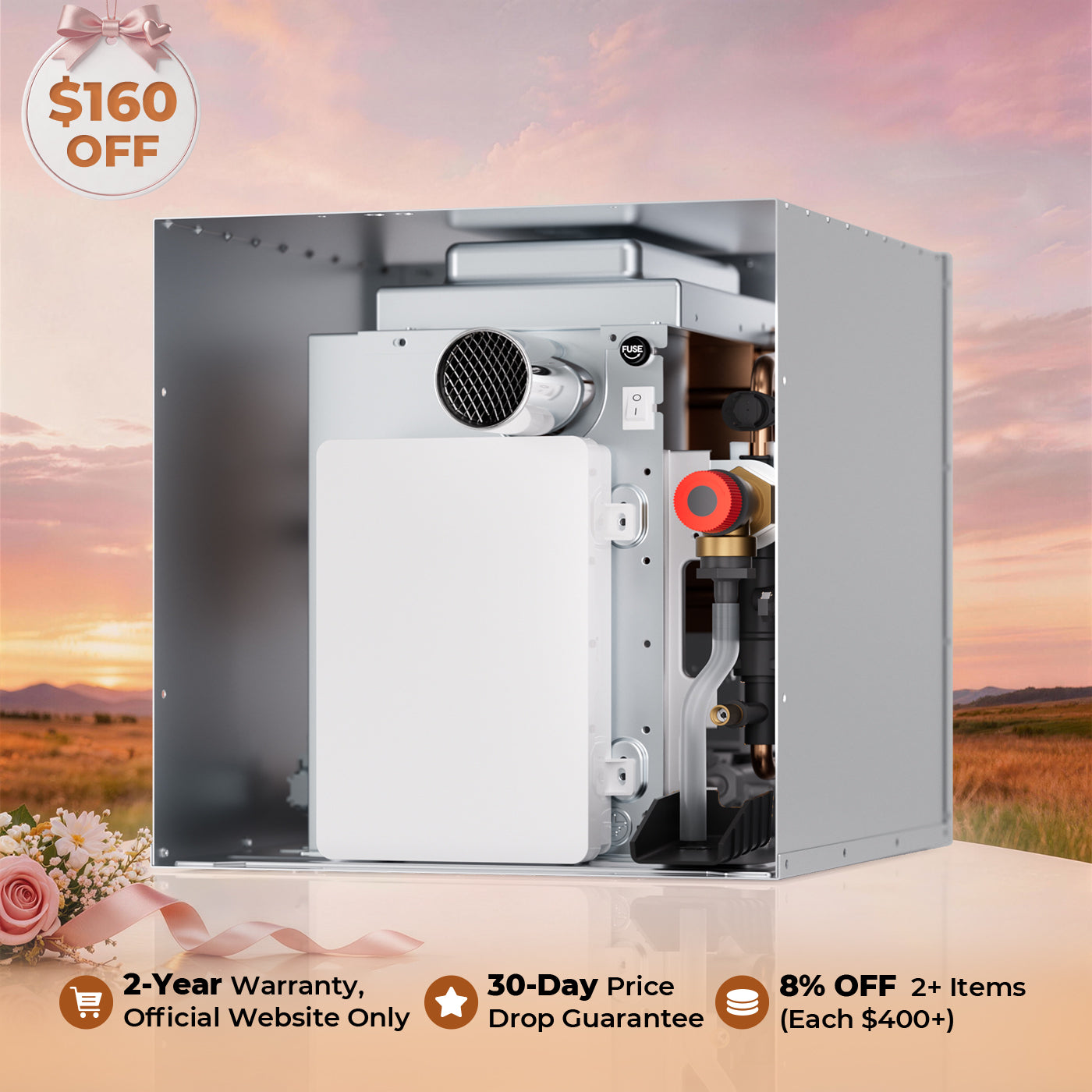 Fogatti RV Tankless Water Heater InstaShower 7 (Without Door), 48,000 BTU Heating, Energy Saving Model