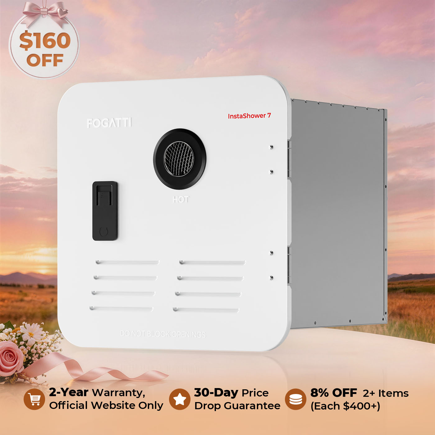 Fogatti InstaShower 7, 48,000 BTU RV Tankless Water Heater with Door