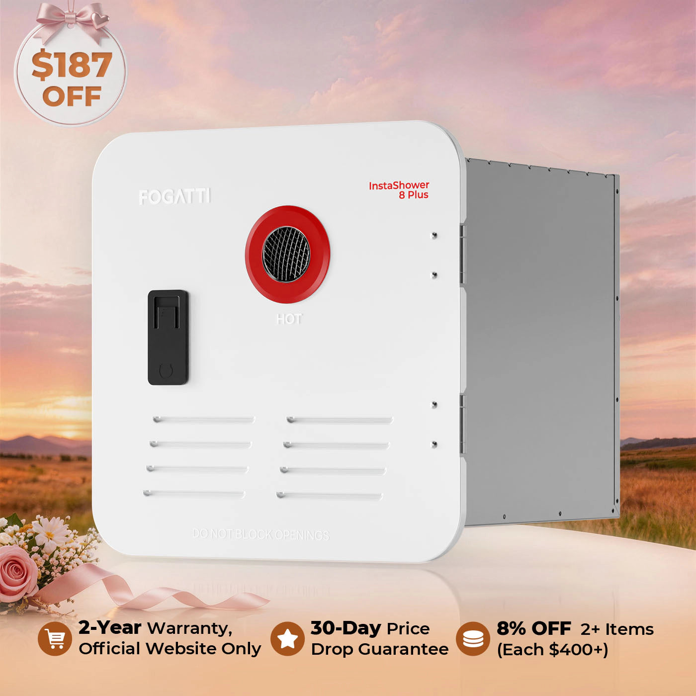 Fogatti InstaShower 8 Plus, 55,000 BTU RV Tankless Water Heater with Door