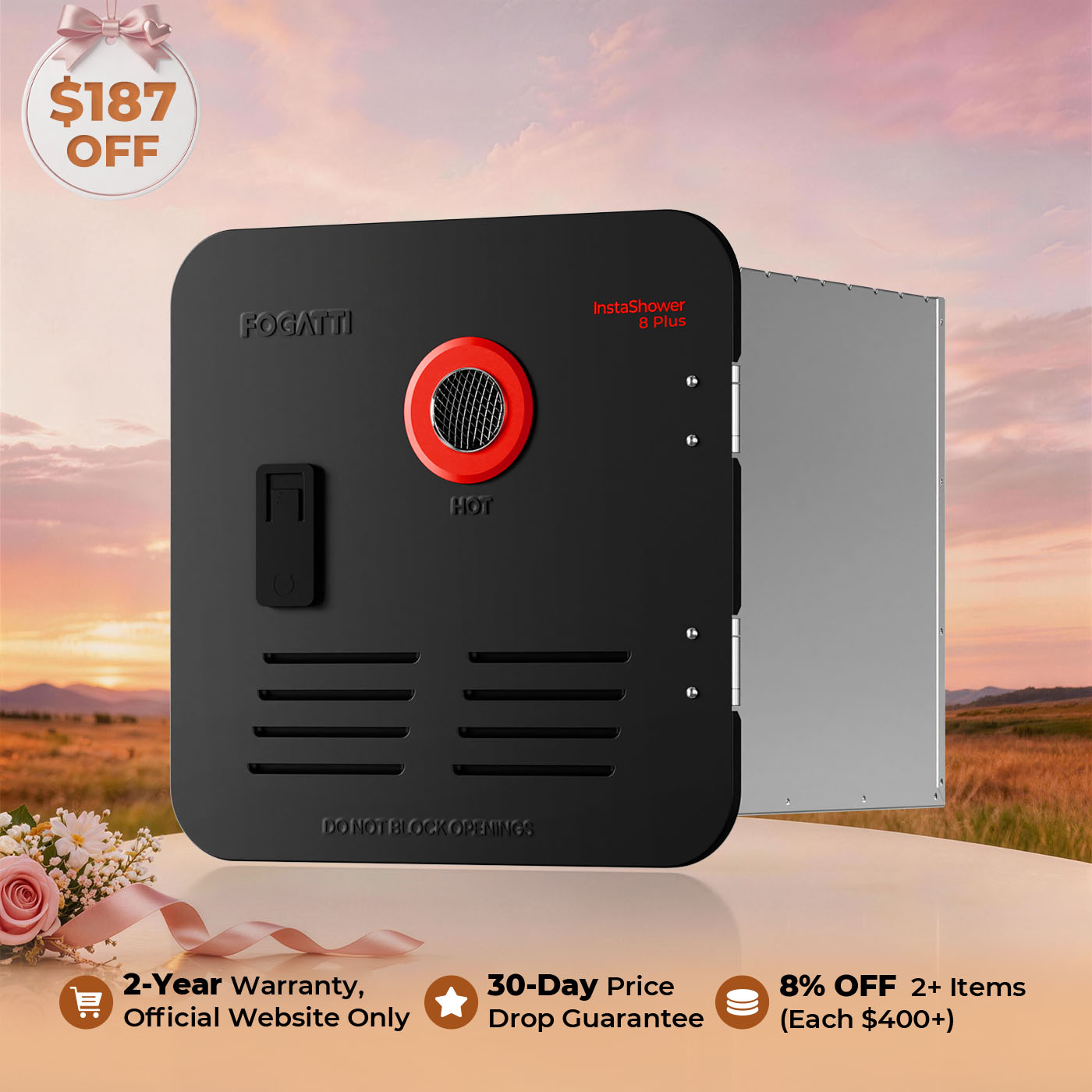 Fogatti InstaShower 8 Plus, 55,000 BTU RV Tankless Water Heater with Door