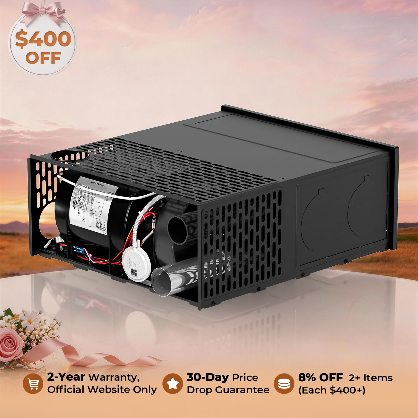 Fogatti InstaHeat 25K BTU RV Propane Furnace, LP Gas Smart Triple Explosion-Proof, Easy Installation