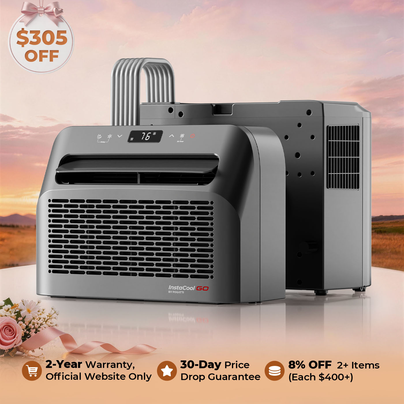 Fogatti InstaCool Go Portable Window Air Conditioner, 6500 BTU Mini Split, U Shaped