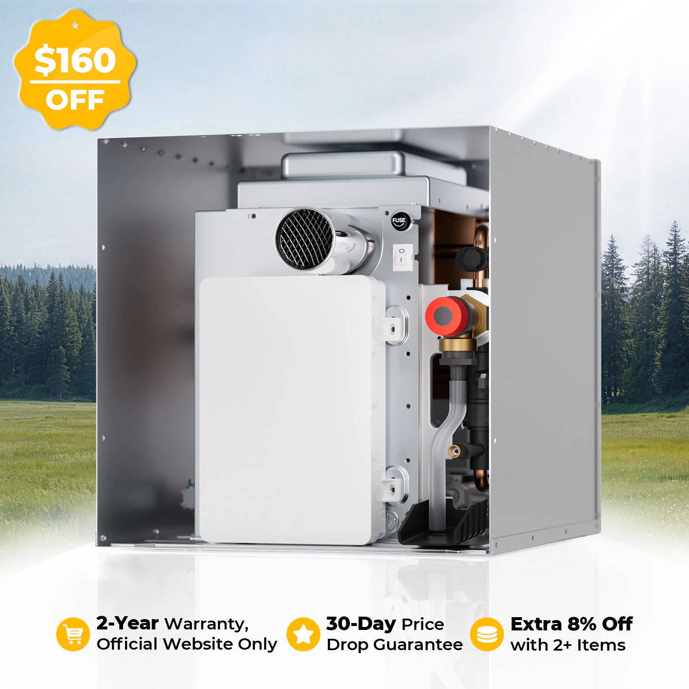 Fogatti RV Tankless Water Heater InstaShower 7 (Without Door), 48,000 BTU Heating, Energy Saving Model