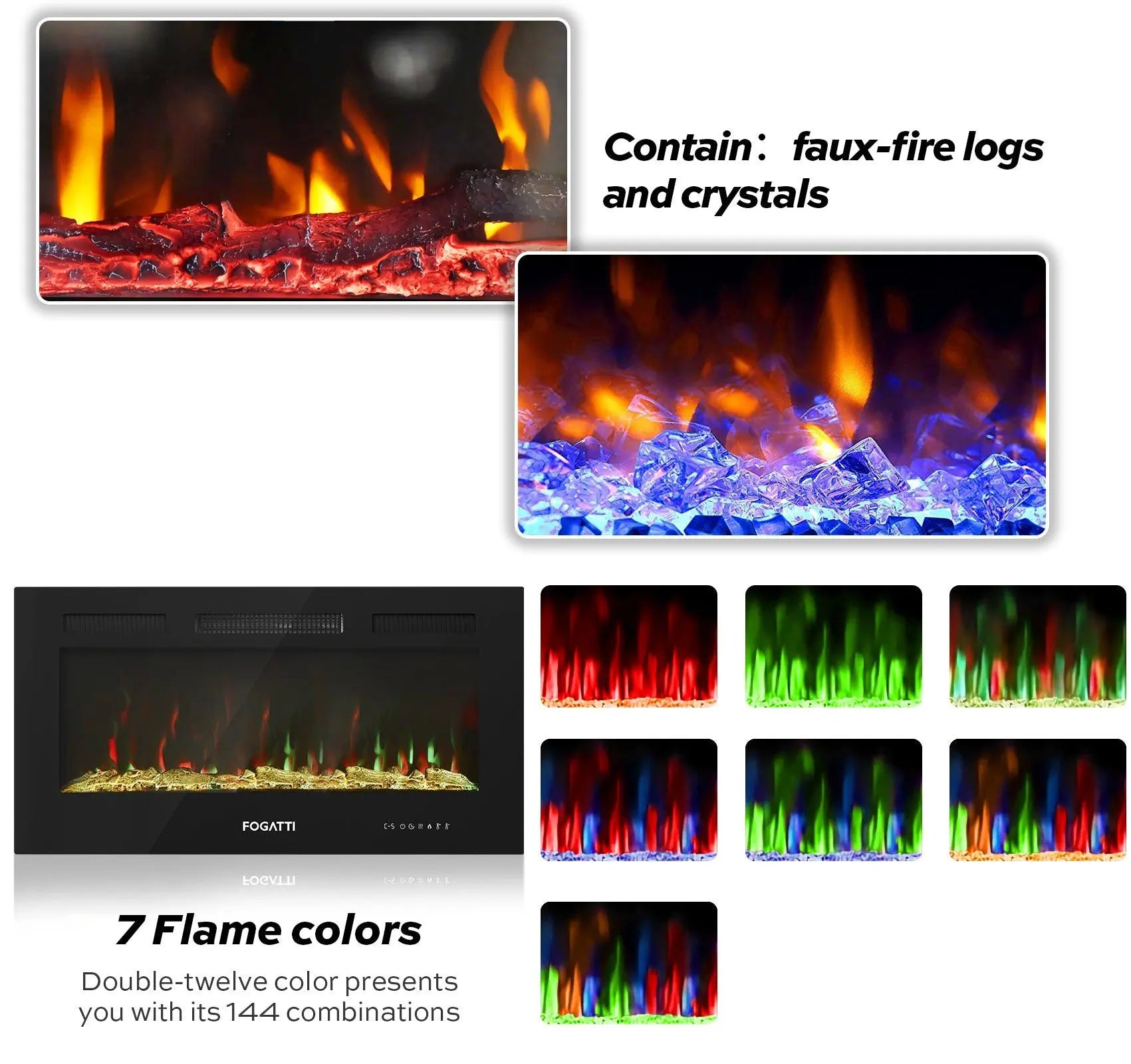 36 Inches RV Electric Fireplace - 7 Flame colors