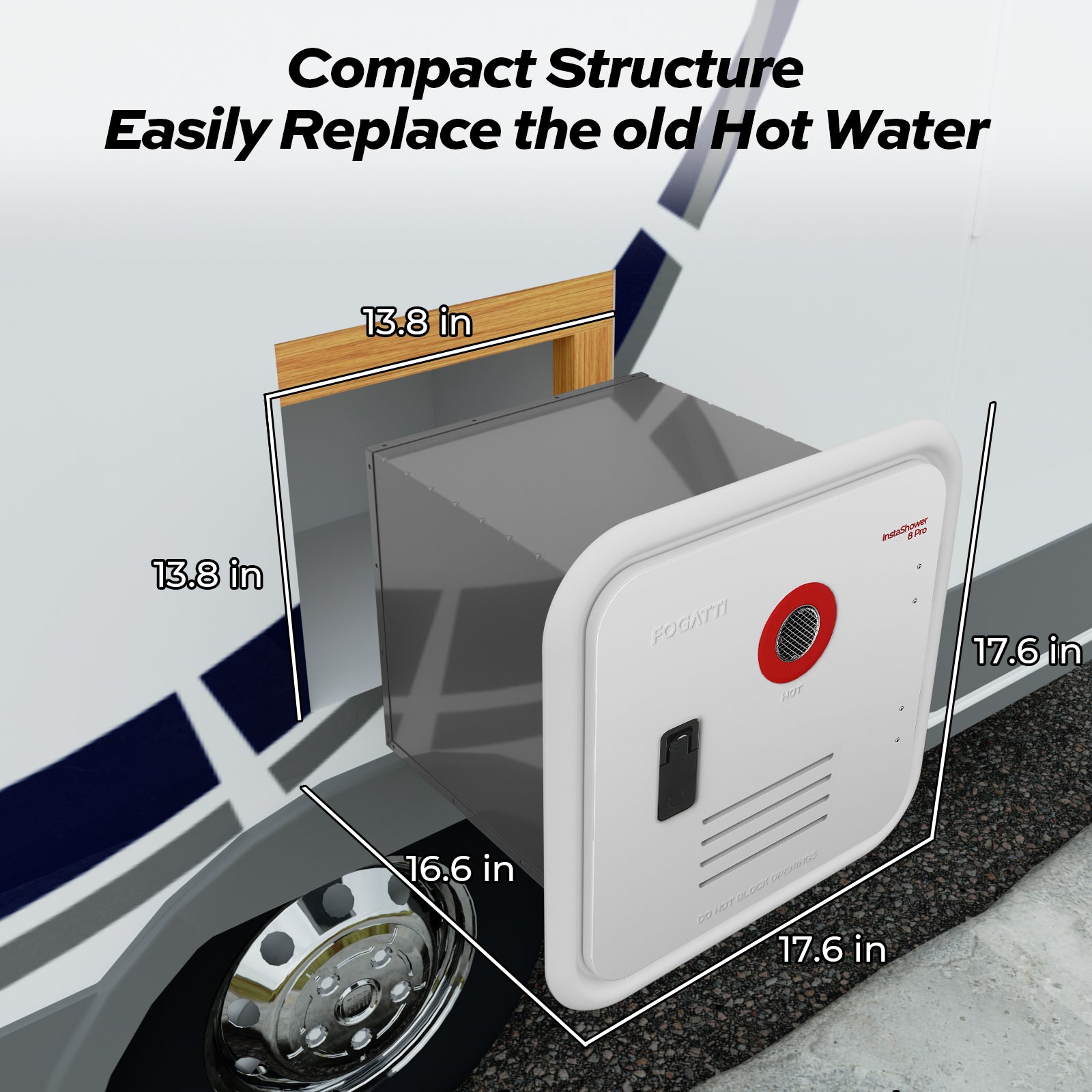 Fogatti InstaShower 8 Pro, 55,000 BTU RV Tankless Water Heater with Door